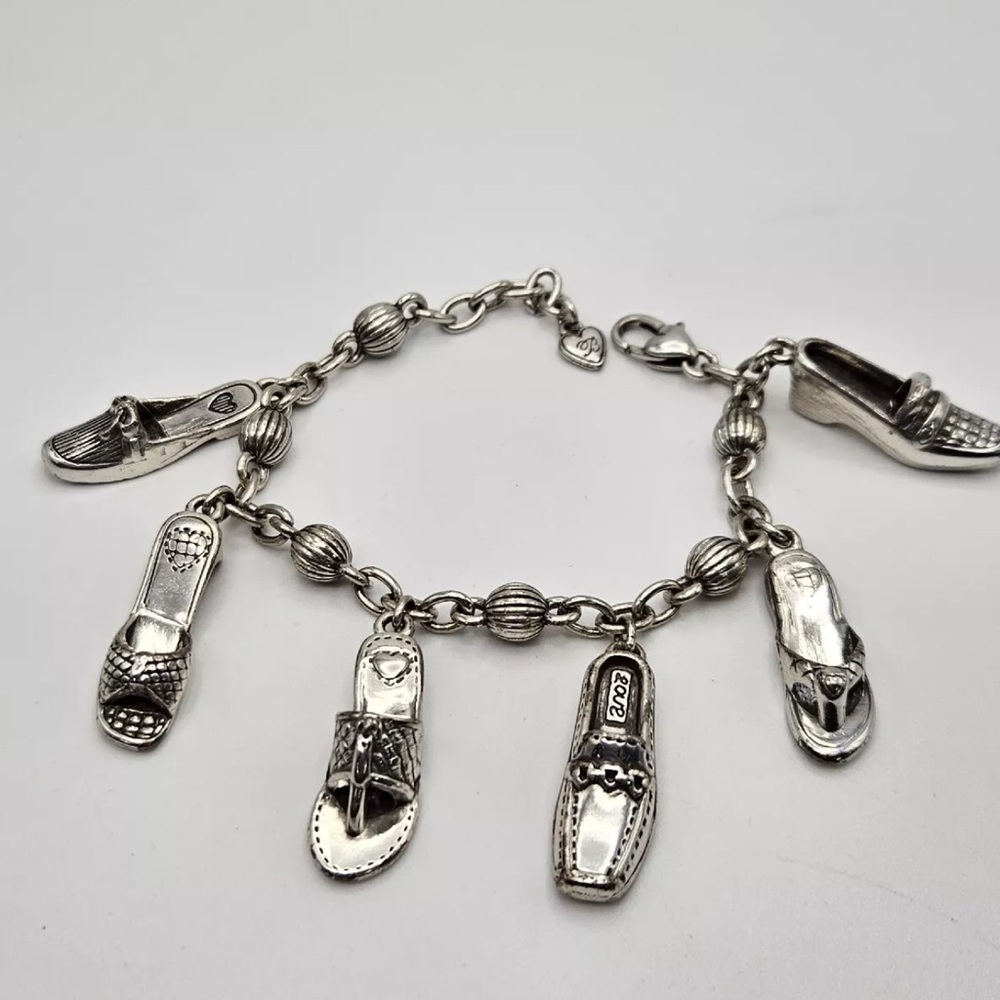 Brighton Silver-Tone Shoe Charm Bracelet 8” Heels Flats Sandals